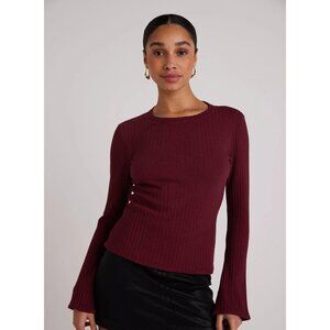 Bella Dahl Sweet Merlot Long bell sleeve rib crew NEW size SMALL